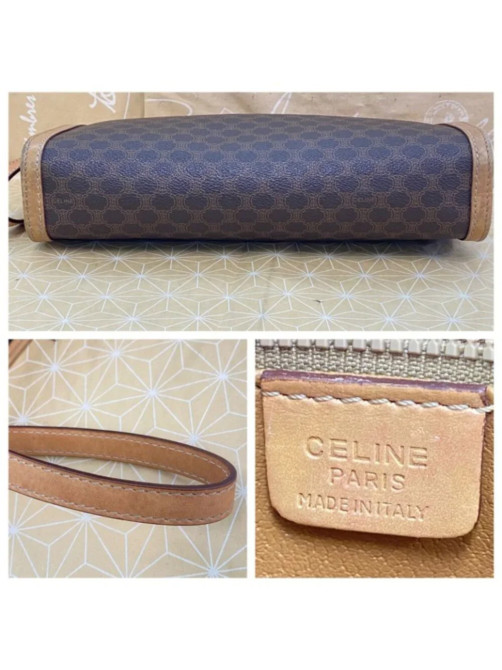 Celine Macadam Pattern Clutch Brown